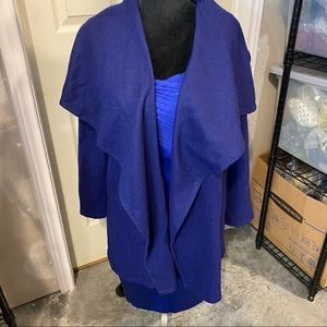 PIKO Open Wool Cloak Coat Blue Large long sleeve Cape Wool blend woman’s…